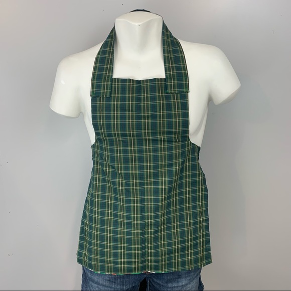 Homemade Full Bib Apron Football Tartan Green Blue - Picture 4 of 5